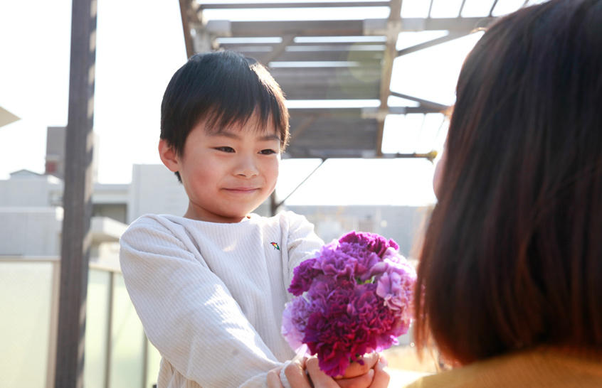 母の日に幸せを願う青い花を