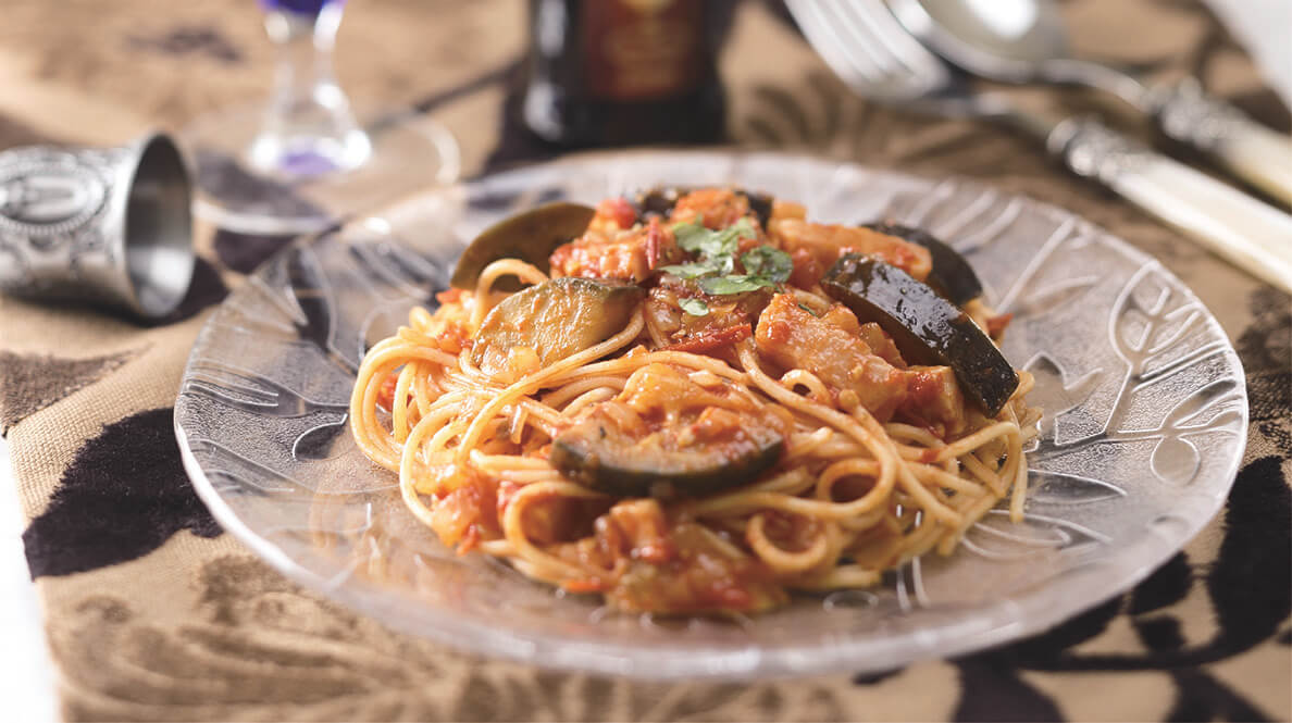 とろとろ炒め茄子のトマトパスタ