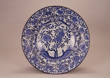 中国古美術品　明代成化年製　芙蓉手　染付(青花)花鳥文盤 茶托4客　皿