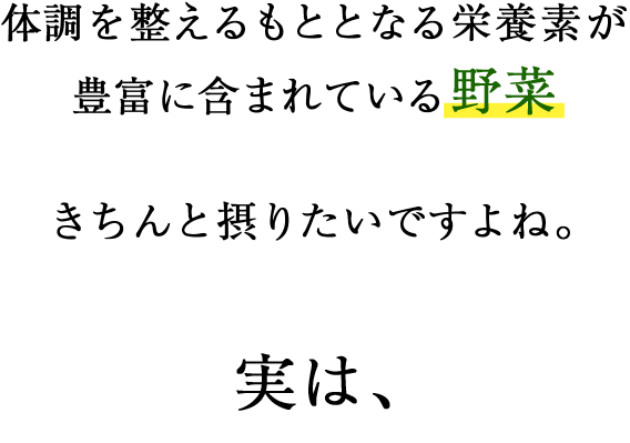 体調を整えるもととなる栄養素が豊富に含まれている野菜 きちんと摂りたいですよね。実は、